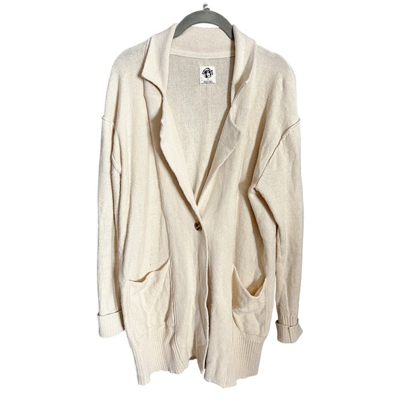 Free People Desert Blazer Cardigan Recycled Cotton Knit Sweater Cream Size Small - Picture 4 of 8